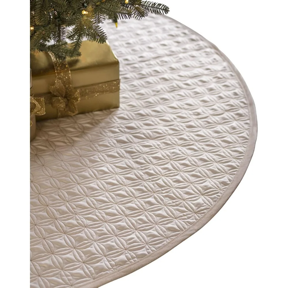 Lancaster Wedding Ring Quilted Tree Skirt, 72 inches, Ivory White