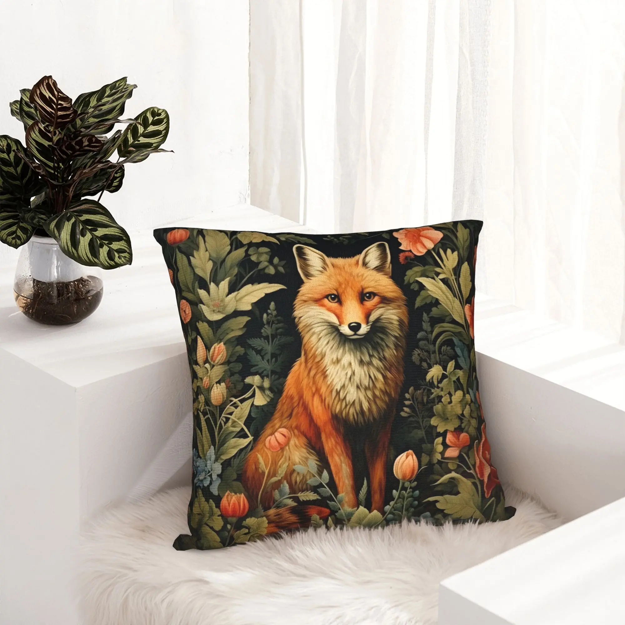 Vintage Forest Fox William Morris Style Cushion Cover 45x45cm  Velvet Nordic Throw Pillow Decoration Salon