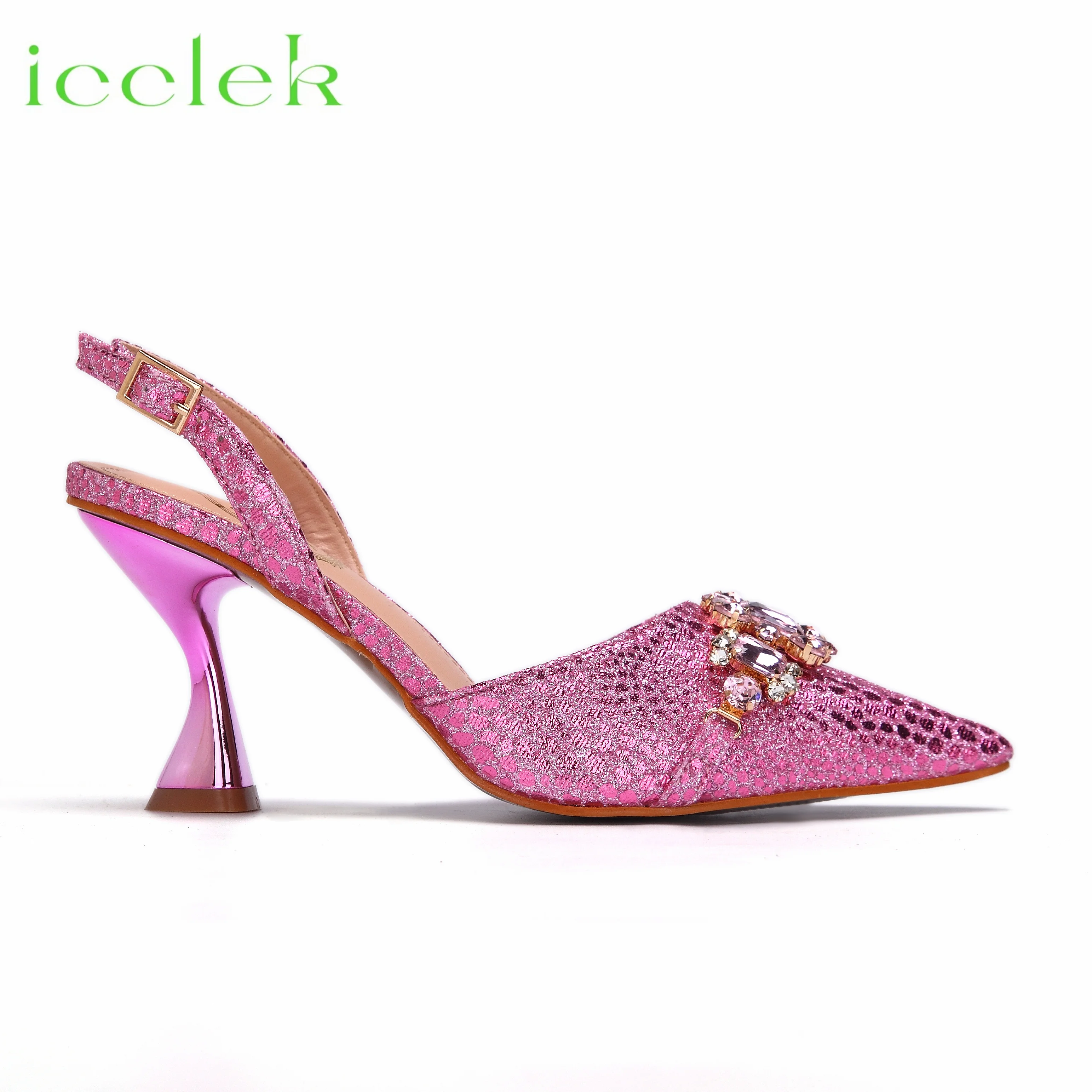 Scarpe con tacco alto per donna moda ricamo strass Design italiano colore rosa scarpe a punta e borse Set