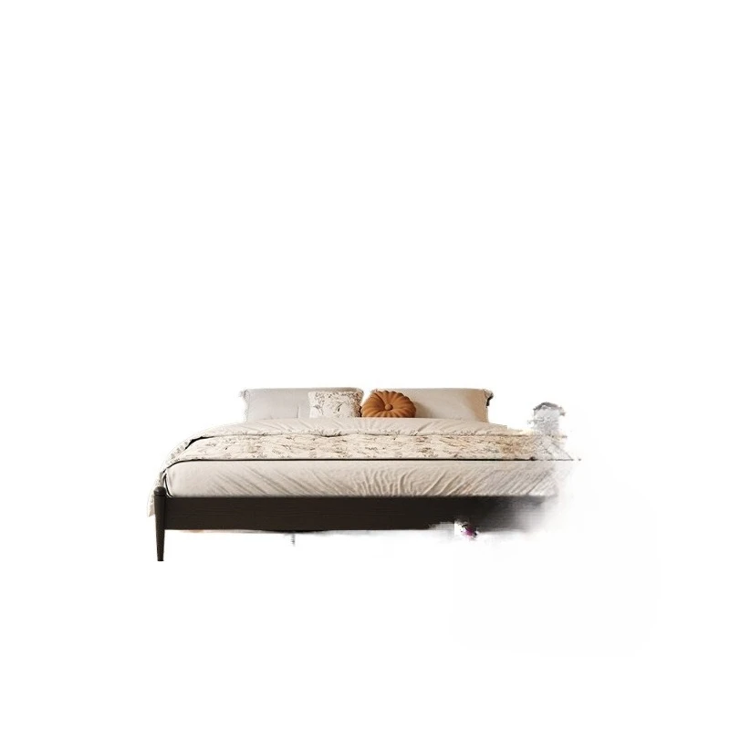 

Black all solid wood bed French retro small apartment master bedroom simple antique ash wood double bed