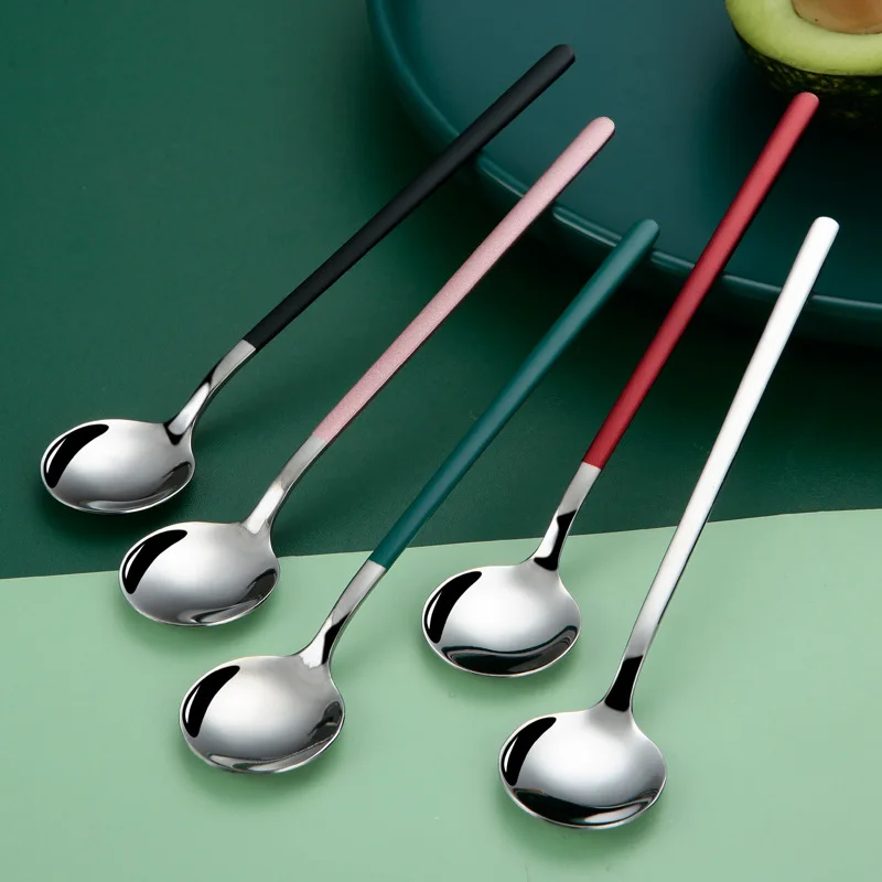 Cuchara mezcladora de acero inoxidable 304 con mango largo, cuchara pequeña para sopa, cuchara para condimentos, cuchara crea...
