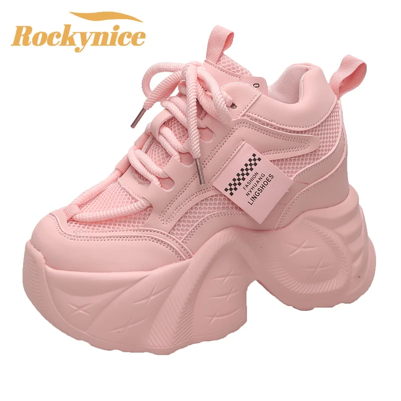 New Autumn Breathable Women Casual Shoes Fashion High Heels Women Wedges Heels Sneakers 11 CM Thick Sole Trainers Platform Shoes