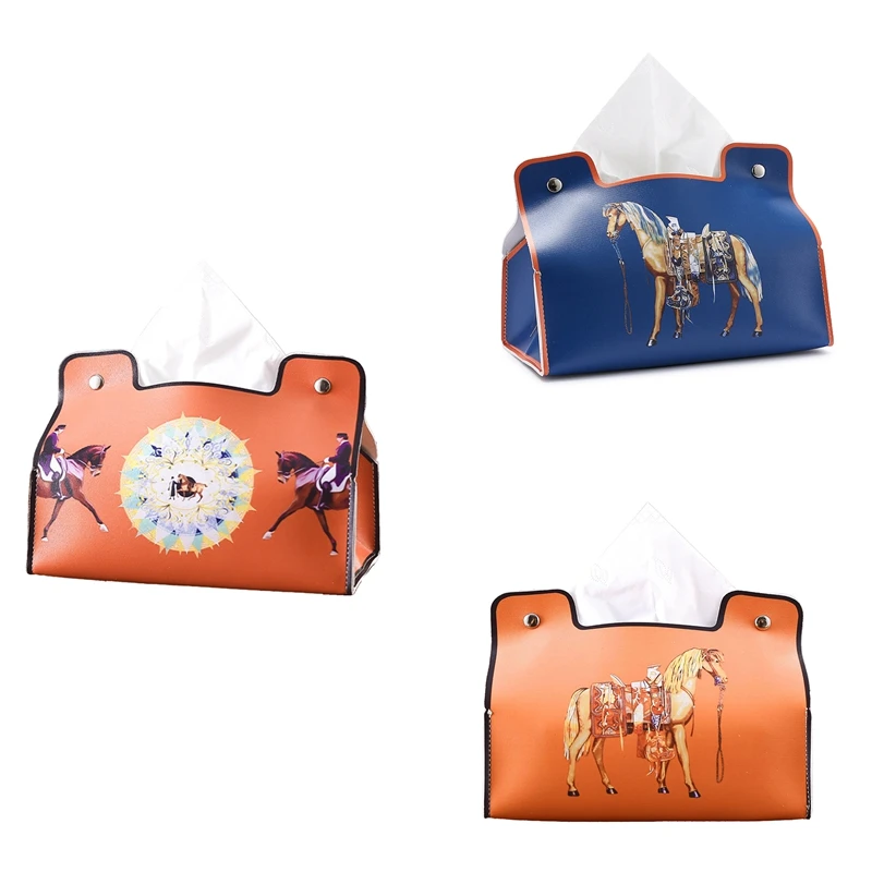 Organizador universal do desktop do suporte do guardanapo de couro da caixa do tecido da mobília retro, C fácil de usar