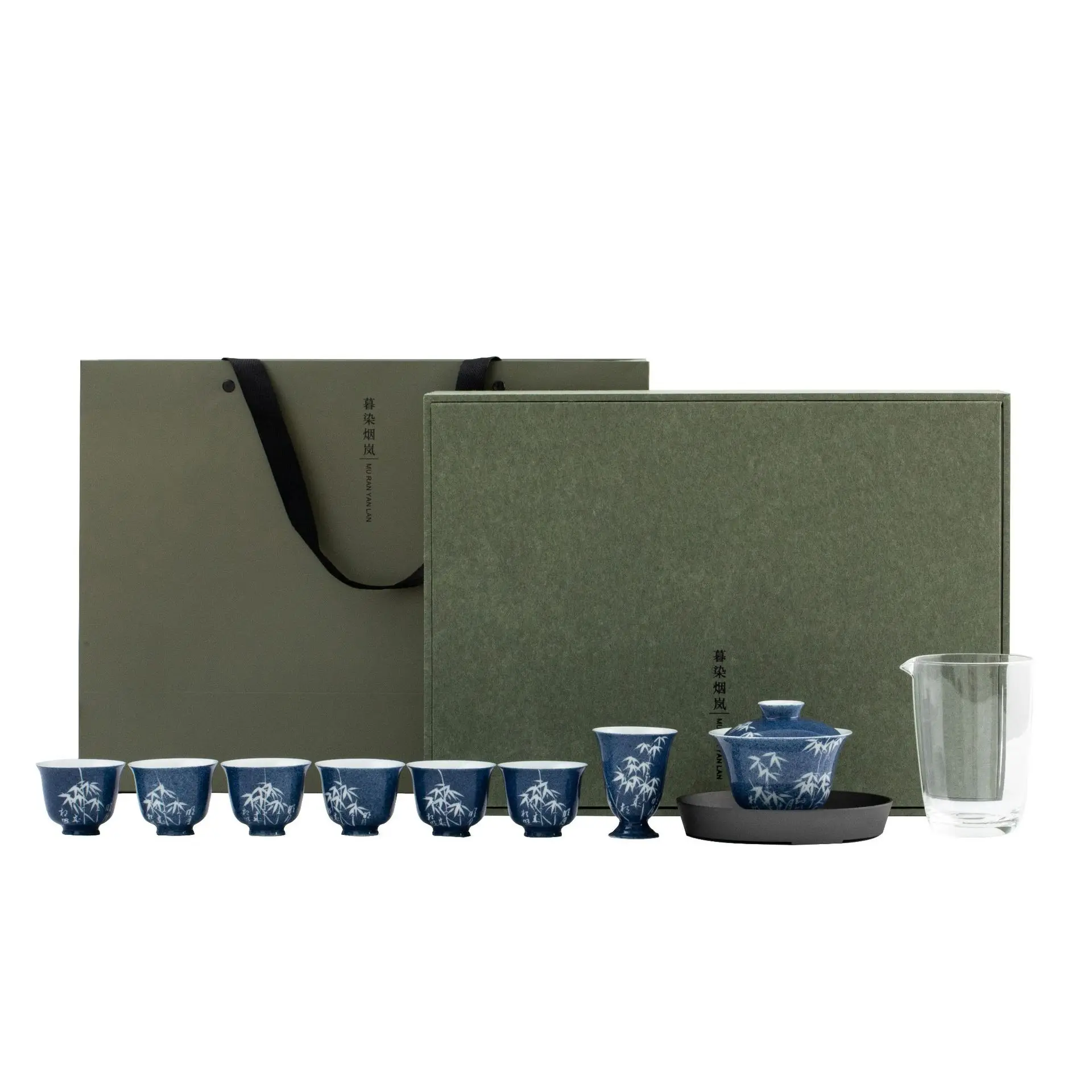 Sprinkle blue underglaze white hand-painted bamboo tea set ceramic gift box
