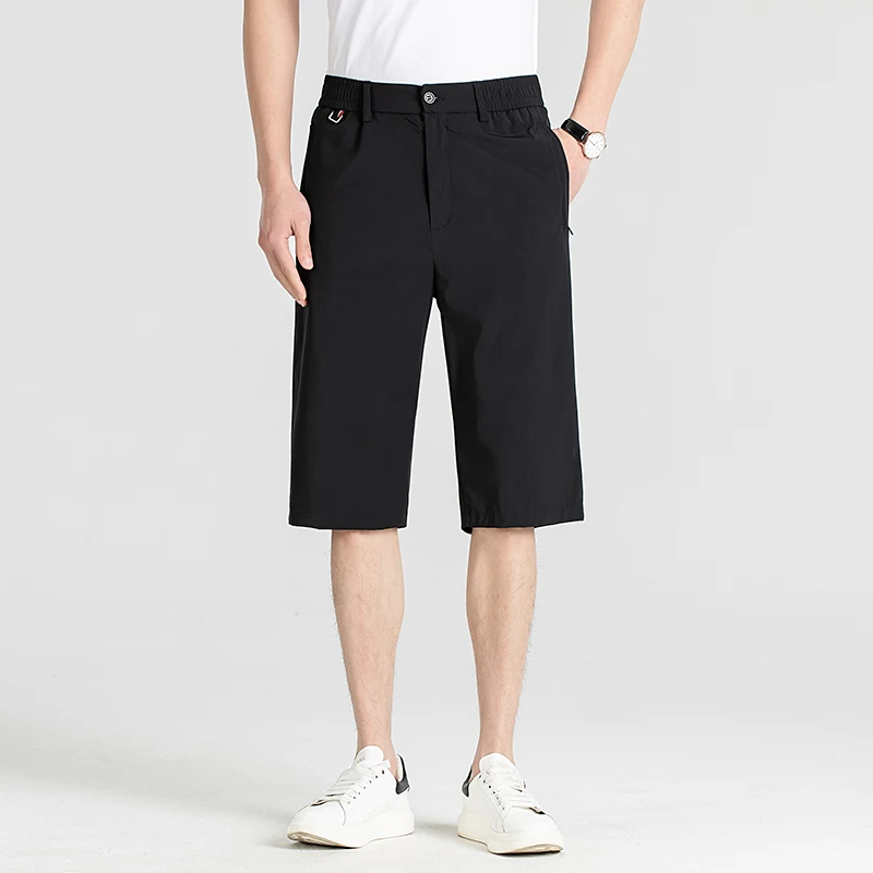 

Men's Thin Suit Shorts Summer Elastic Waist Comfortable Fashion Solid Color Straight Slim Breathable Male Clothing Short Pants