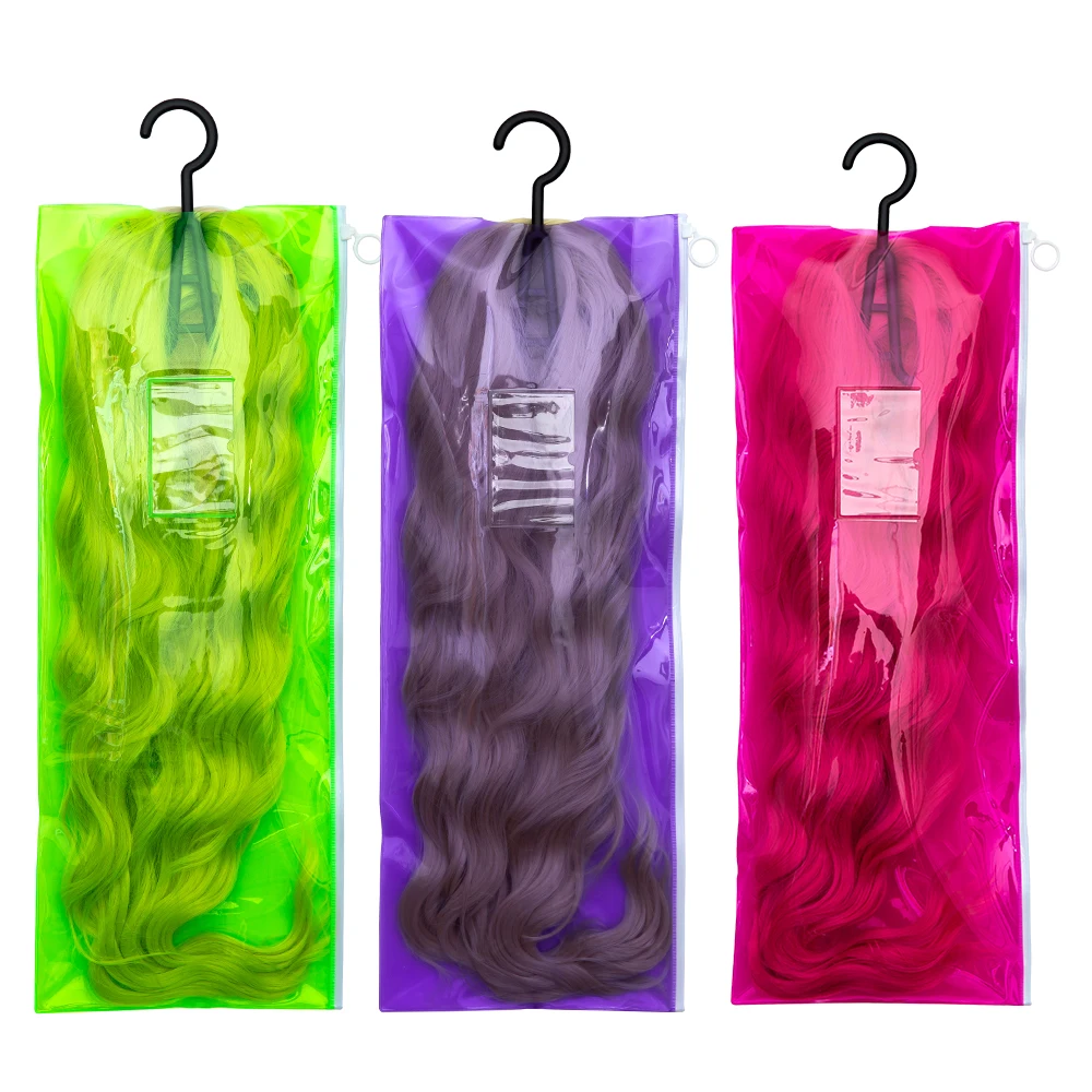 3pcs Wig Storage Bag with Holder for Storing Wigs Pink Purple Dust-proof Wig Bag Portable PVC Waterproof Wig Storage Bags