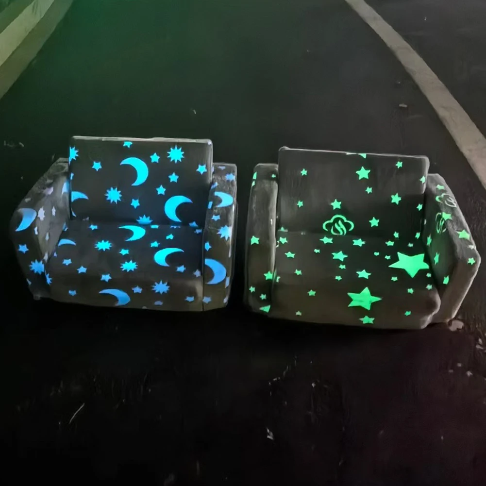 

Comfy Toddler Chair Folding Out Glow in Dark Convertible Plush Foam Chair Star Glow in The Dark Toddler Couch for Girls and Boys