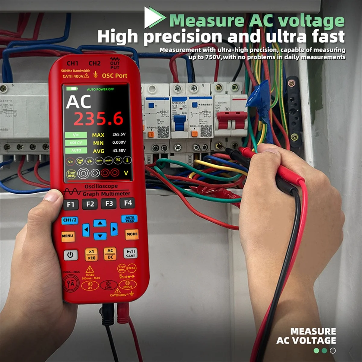 AT16  O9 Handheld Oscilloscope Digital Multimeter+Function Signal Generator Dual Channel 50MHZ Graphic Meter