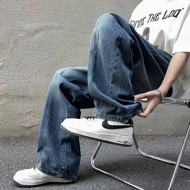 Korean Fashion Men's Baggy Jeans Men's Cargo Pants Straight-leg Fashion Brand Hip Hop Streetwear Solid Color Jogger Trousers