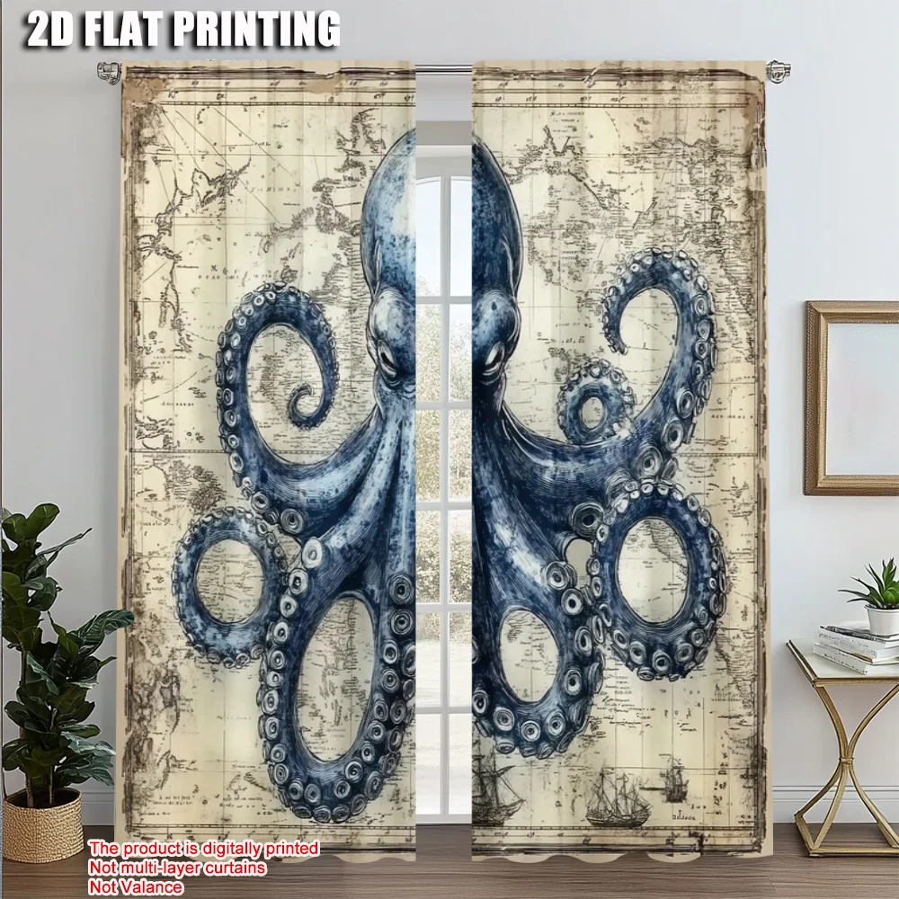 

2pcs, Curtain Set 2D print Octopus Polyester Woven (without rod) Art Deco Festive Perfect for Living Room & Bedroom Decor
