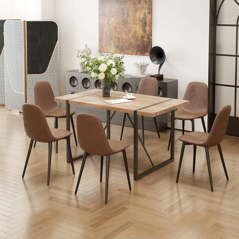 

Dining Tables, 7 Piece Dinings Table Set for 6,Modern 55'' Rectangle Wood Dinings Table and Fabric Chairs 6, Dining Tables