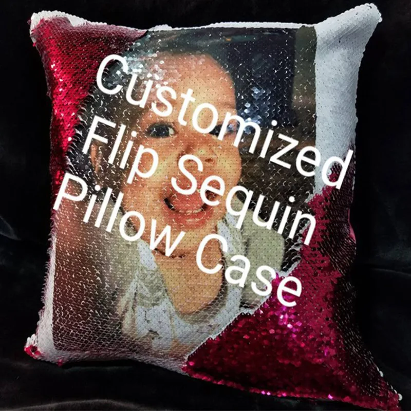 SequinCustom Picture Cushion Pillow Cover Home Decor Fully Covered with Sequins Pillowcase Colorful Glitter Throw Pillows Cover