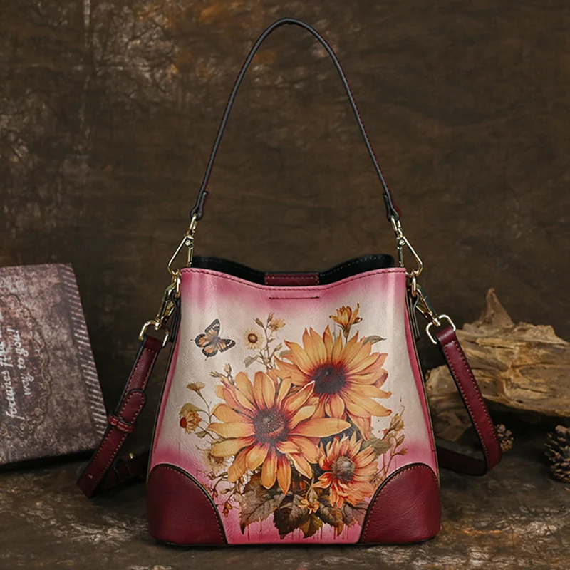 New 2024 Chinese - style Women's Bags, Retro Painted, Multi - functional Hand - held, Shoulder and Bucket Bags