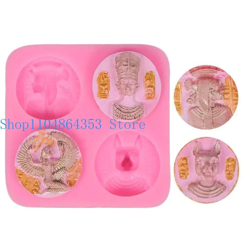 

652F DIY Egyptian Pharaoh Golden Coin Epoxy Silicone Mold Xmas Gift Resin Mold for Children Handmade Art Crafts Tool