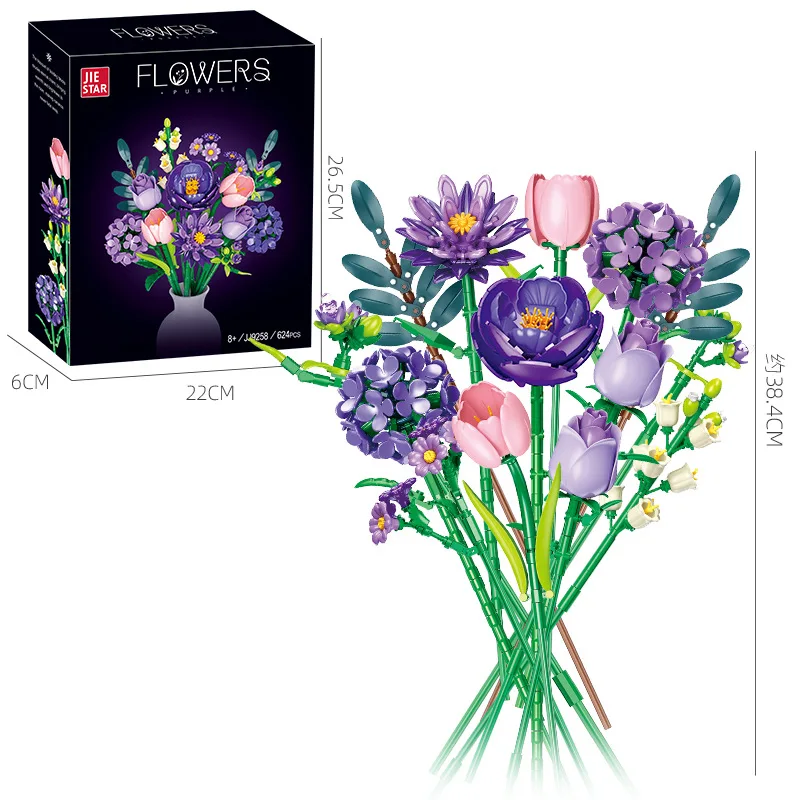 Tulip Rose Sunflower Building Set - Realistic Flower Bouquet Model Kit, Creative Educational Toy Gift