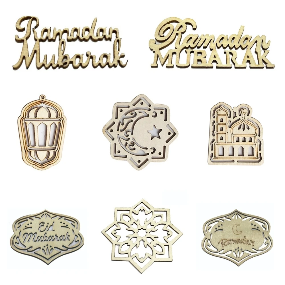 10/15 stücke Holz Ornamente Eid Mubarak Holz Dekorative Mond Sterne Ausschnitt Scheiben DIY Handwerk Ramadan Ornamente Party Dekoration
