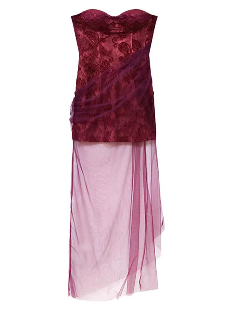 Vestido mulher roupas 2025 feminino estilo sexy retalhos malha suspender vestido temperamento magro festa rendas vestidos transparentes