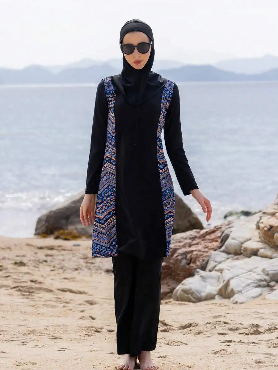 

Modest Burkini Swimsuit With Hood Long Sleeve Pants For Women Beach Summer