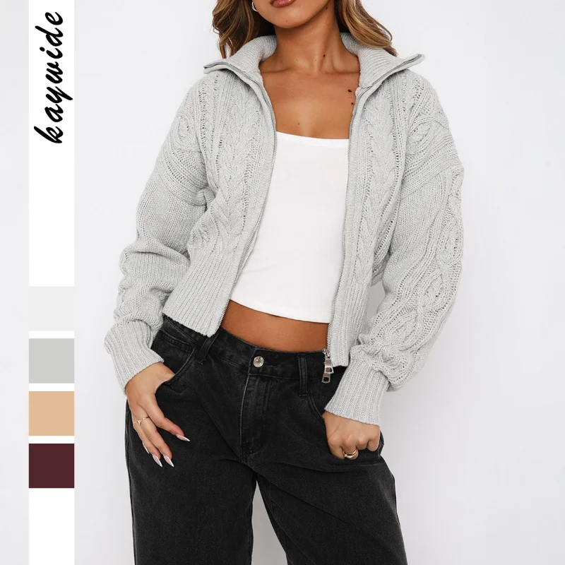 Schlichte und modische langärmelige einfarbige Woll-Damenbekleidung 2025, Herbst und Winter