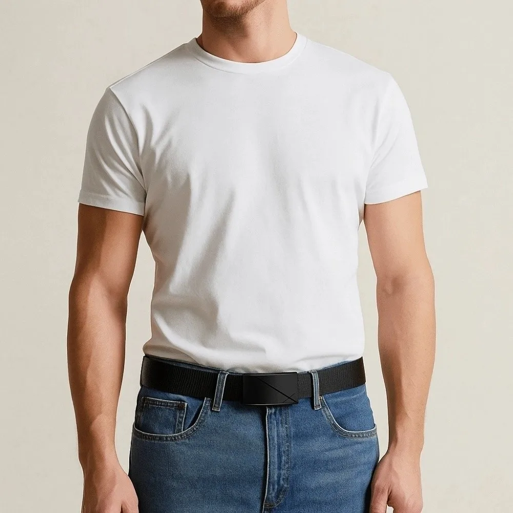 

Adjustable Alloy Men Nylon Belt Texture Solid Color Cloth Waistband Durable Automatic Buckle Sturdy Cloth Belt Gifts