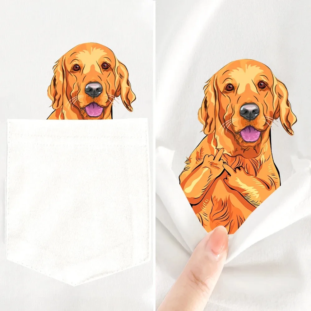 CLOOCL Golden Retriever Middle Finger Pocket T-Shirts Funny Dogs Printed Cotton Tees Women Clothing Short Sleeve Shirts