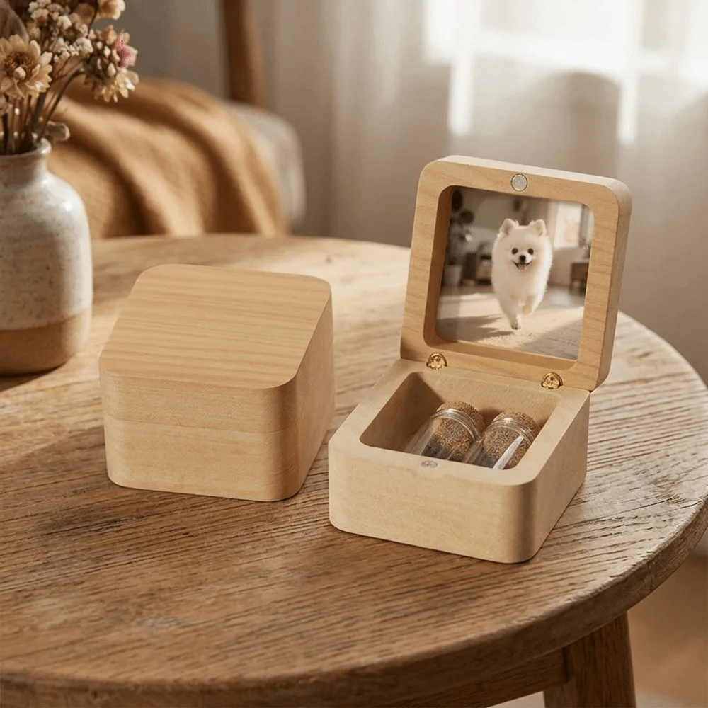 Durable Wooden Wooden Keepsake Box Magnetic Creative Pet Hair Memorial Box Sentimental Cartoon Pet Memorial Box Pet Souvenirs