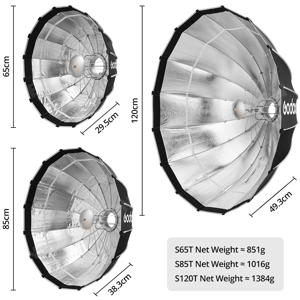 GODOX Quick Installation Studio S65T S85T S120T Umbrella Style Silver Wide Angle Beauty Dish Honeycomb Grid for Photographic
