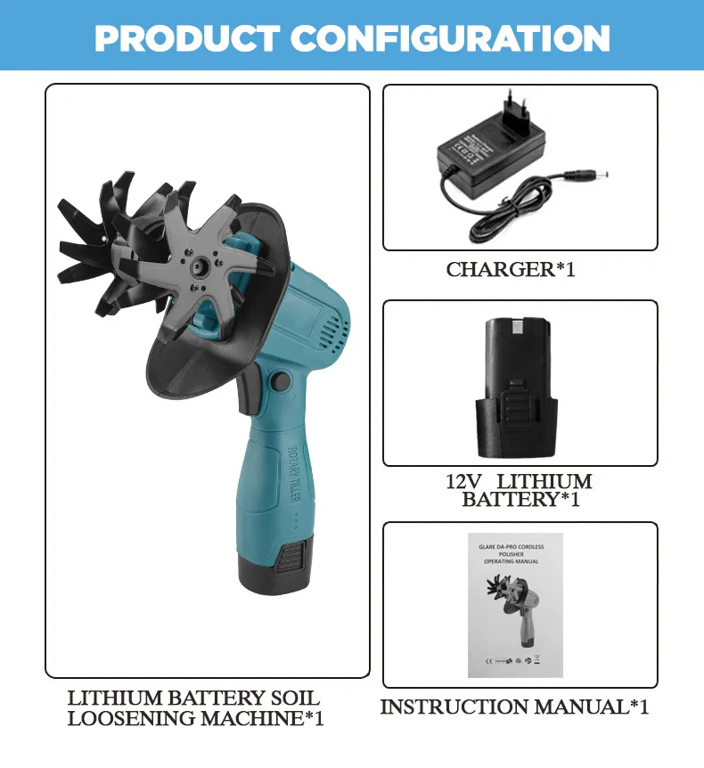 

Lithium battery loosening machine Small home garden cultivator Handheld electric hoe Garden pot scenery weeding micro-tiling mac
