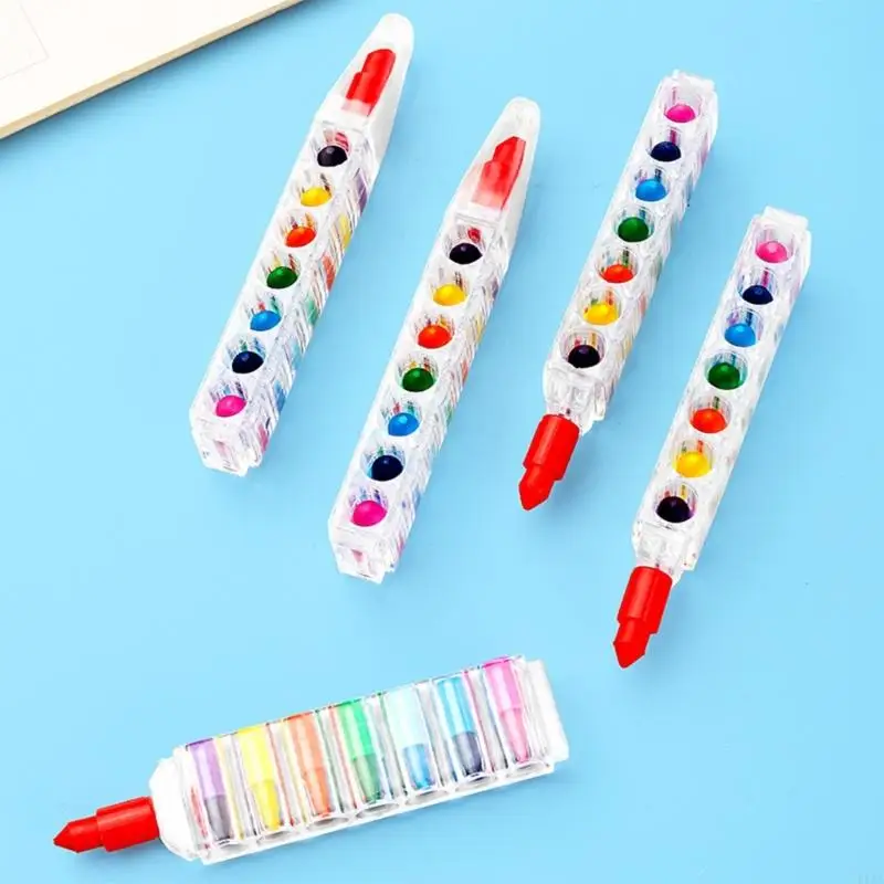 K1AA wasbare peuter Crayon 8 kleurolie Pastels stapelen bouwstenen Crayon Pen