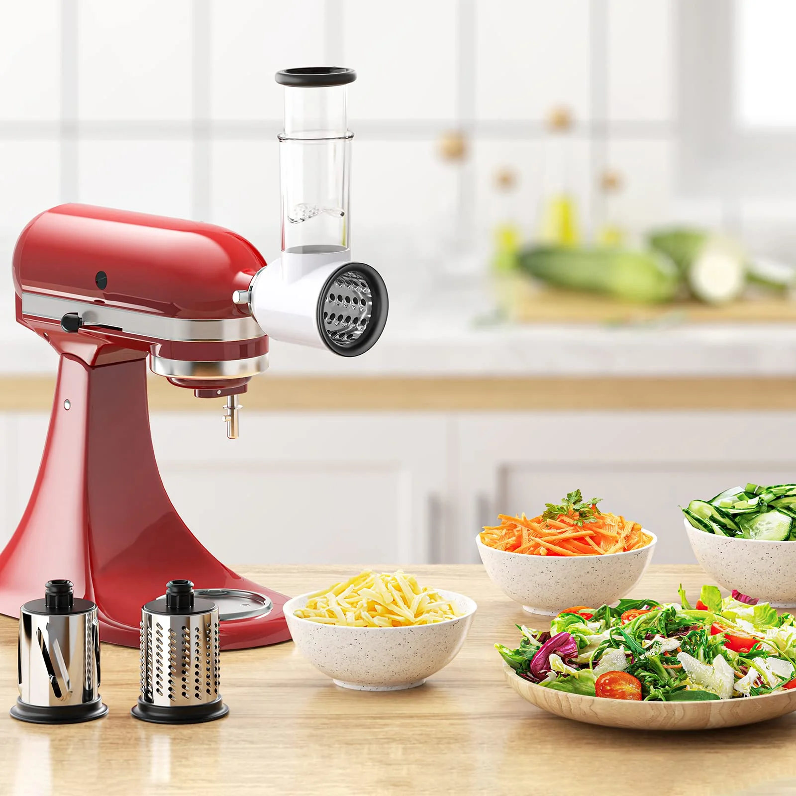 Accesorio triturador y rebanador Gvode para batidoras con base KitchenAid, fácil de limpiar, apto para lavavajillas, rallador de queso y verduras, máquina para ensaladas