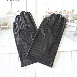 High quality new men's goatskin gloves leather unlined mesh hollow ultra-thin breathable cycling driving gloves summer