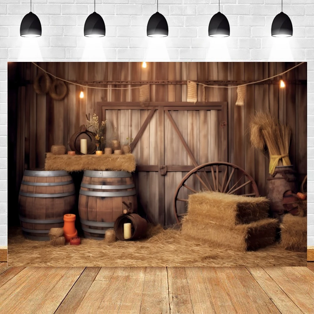 Western Cowboy Barn Farm Horse Photography Backdrop Haystack Wood House Door Birthday Party Decor Background Photo Studio Props