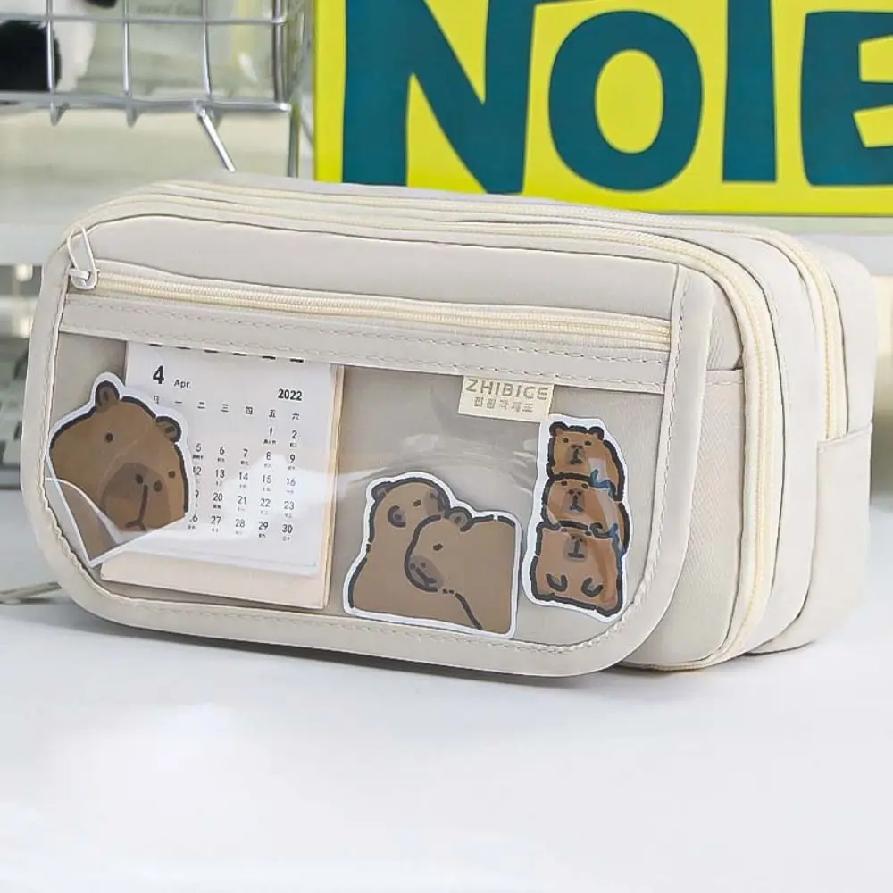 Large Capacity Panda Pencil Cases Multifunctional Portable Cartoon Pencil Case With Front Pocket Capybara Stationery Storage Bag