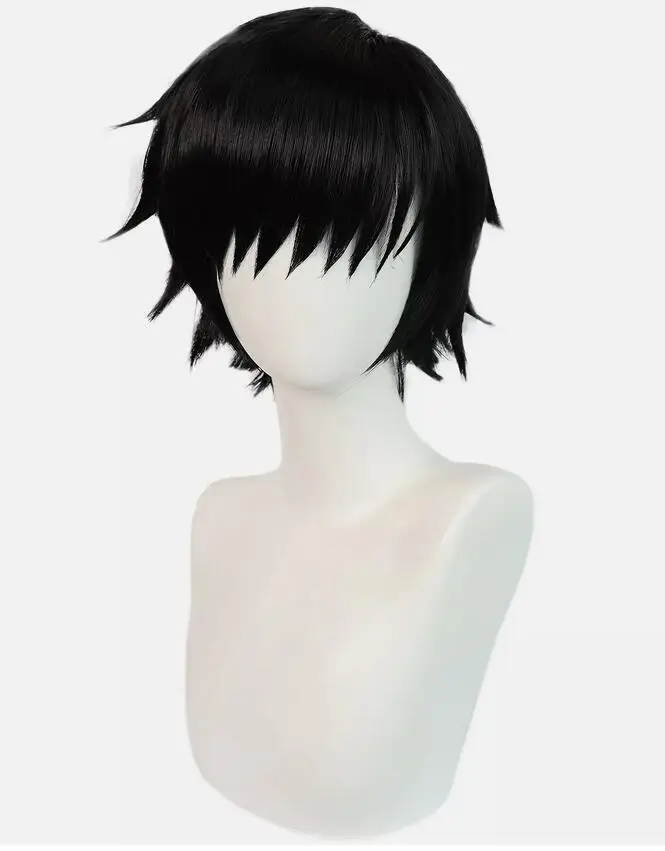 Synthetic Hair Short Straight Black Anime Cosplay Wig With Bangs For Halloween