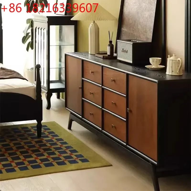 YAO American Solid Wood Chest Retro Locker Porch Cabinet Living Room Storage Antique Side Cabinet Color Matching Chest