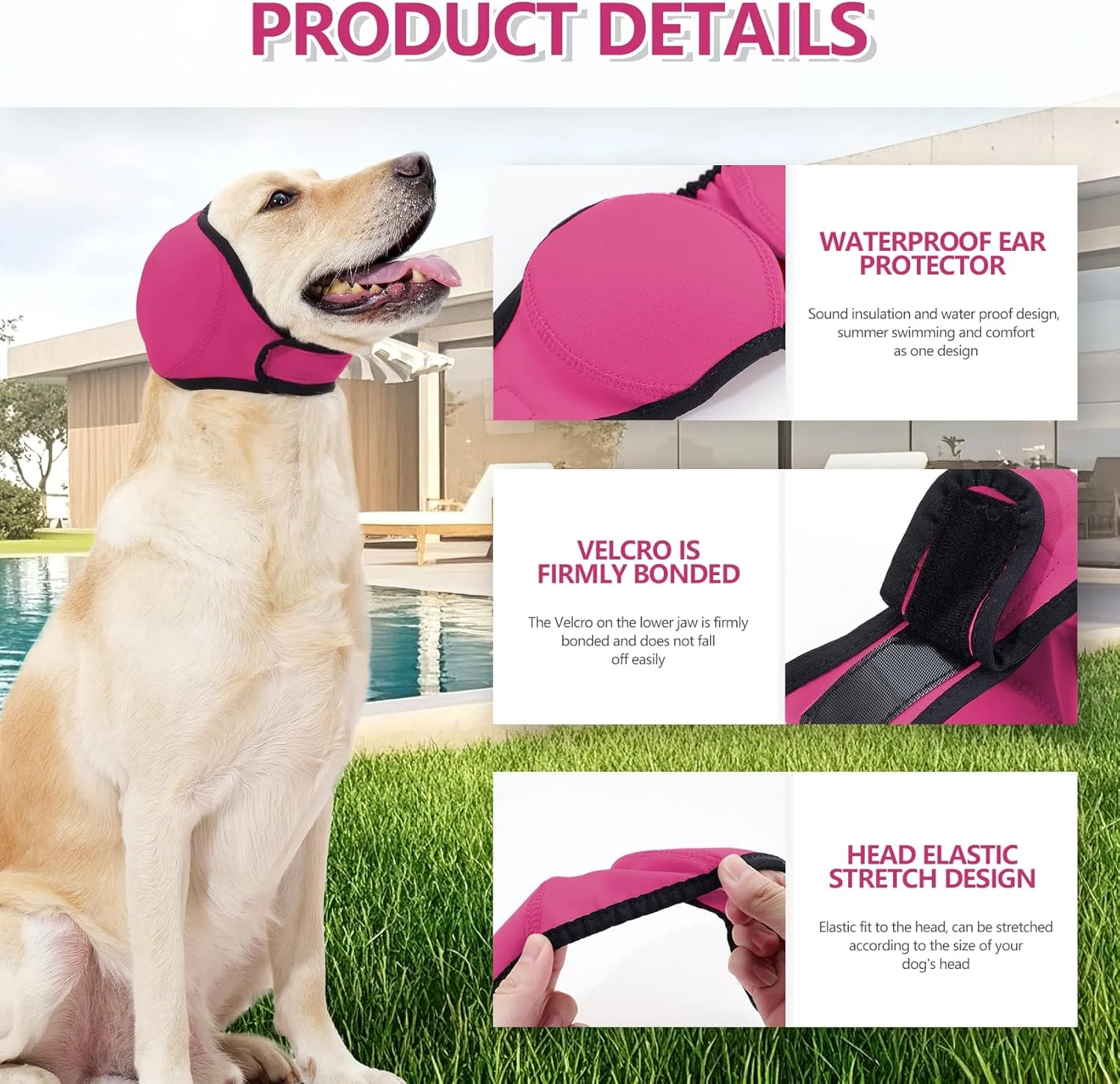 Hunde-Ohrenschützer, verstellbar, wasserdicht, Ohrenschutz für Haustiere, Lärmreduzierender Kopfwickel für Baden, Schwimmen, Donnerwetter – Detail 6