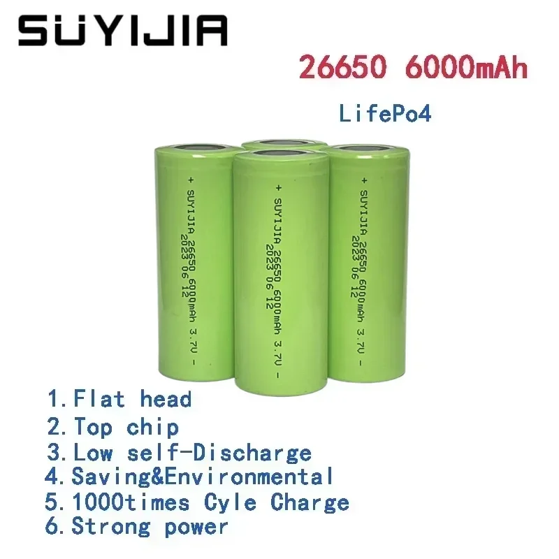 Original New 26650 Battery 6000mAh 3.7V 20A Lithium-ion Rechargeable Battery Suitable for 26650 LED Flashlights and Cameras Toys