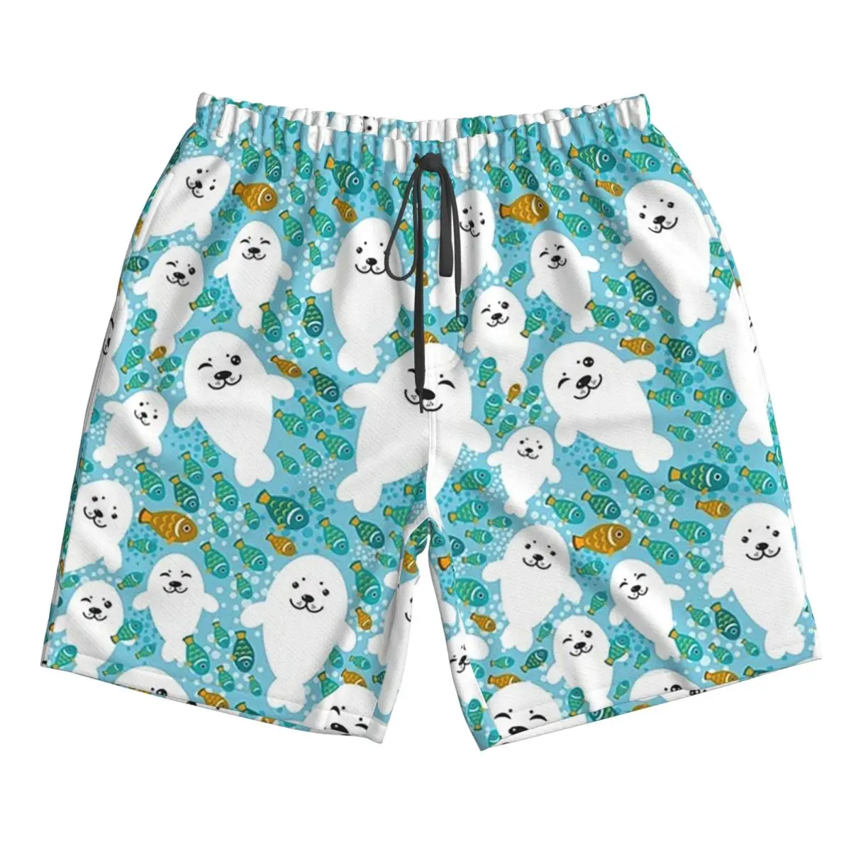 

Kawaii Cute Seal And Fish In Water Trunks Beach Board Shorts Casual Quick Dry Swimming Summer Men Pants