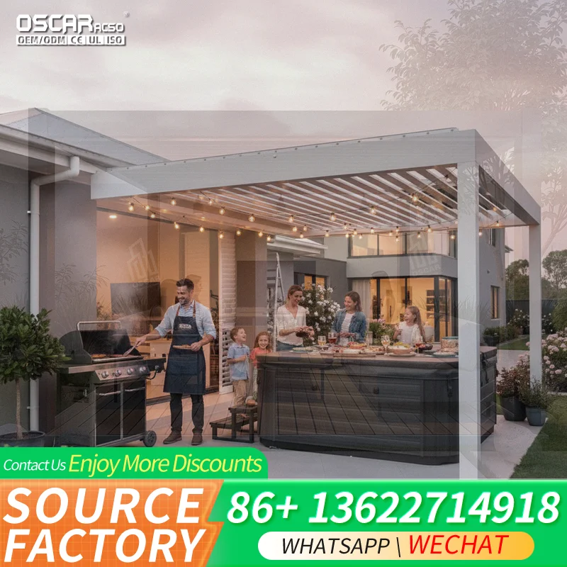 DIY Outdoor Aluminum Alloy Louvered Electric Gazebo Pergola for Garden Restaurant 4X4 3X4 5X3 pergola view 3