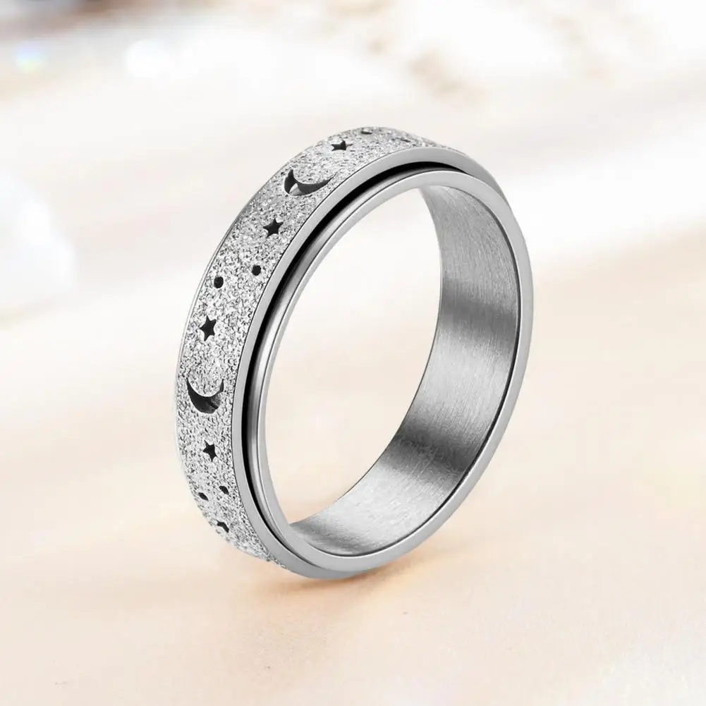 Moon Star Design Ring Moon Star Couples Ring Stainless Steel Fidget Spinner Jewelry Anti-stress Rotating Anxiety Control for Men