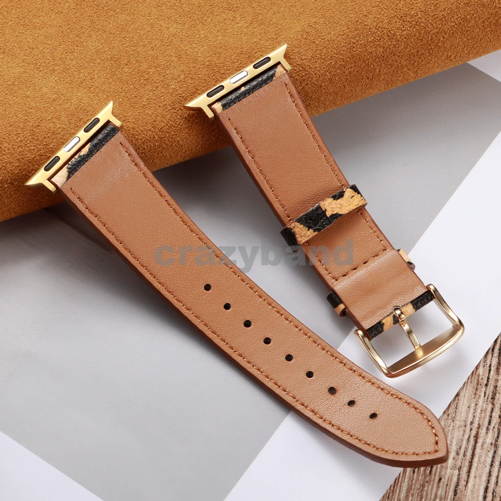 New Women Leopard Print Leather WatchBand for Apple Watch Series 9-8-7-6-5-SE Strap for IWatch Ultra 38/40/42/44/49mm Wristbelt