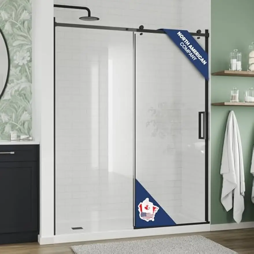 Semi Frameless Sliding Shower Door Tempered Glass Corrosion Resistant Hardware Smooth Glide Rollers Reversible Install