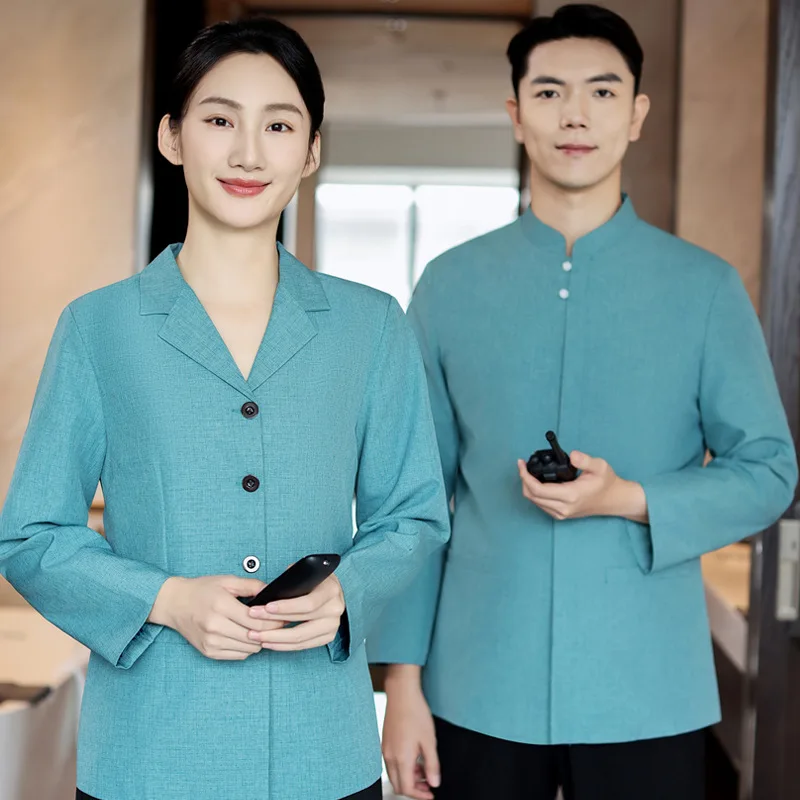 

Сплошной цвет с отложным воротником, рабочая одежда с длинными рукавами, комплект для гостиничного номера, HospitalPAAuntie, осень-зима, женский комплект