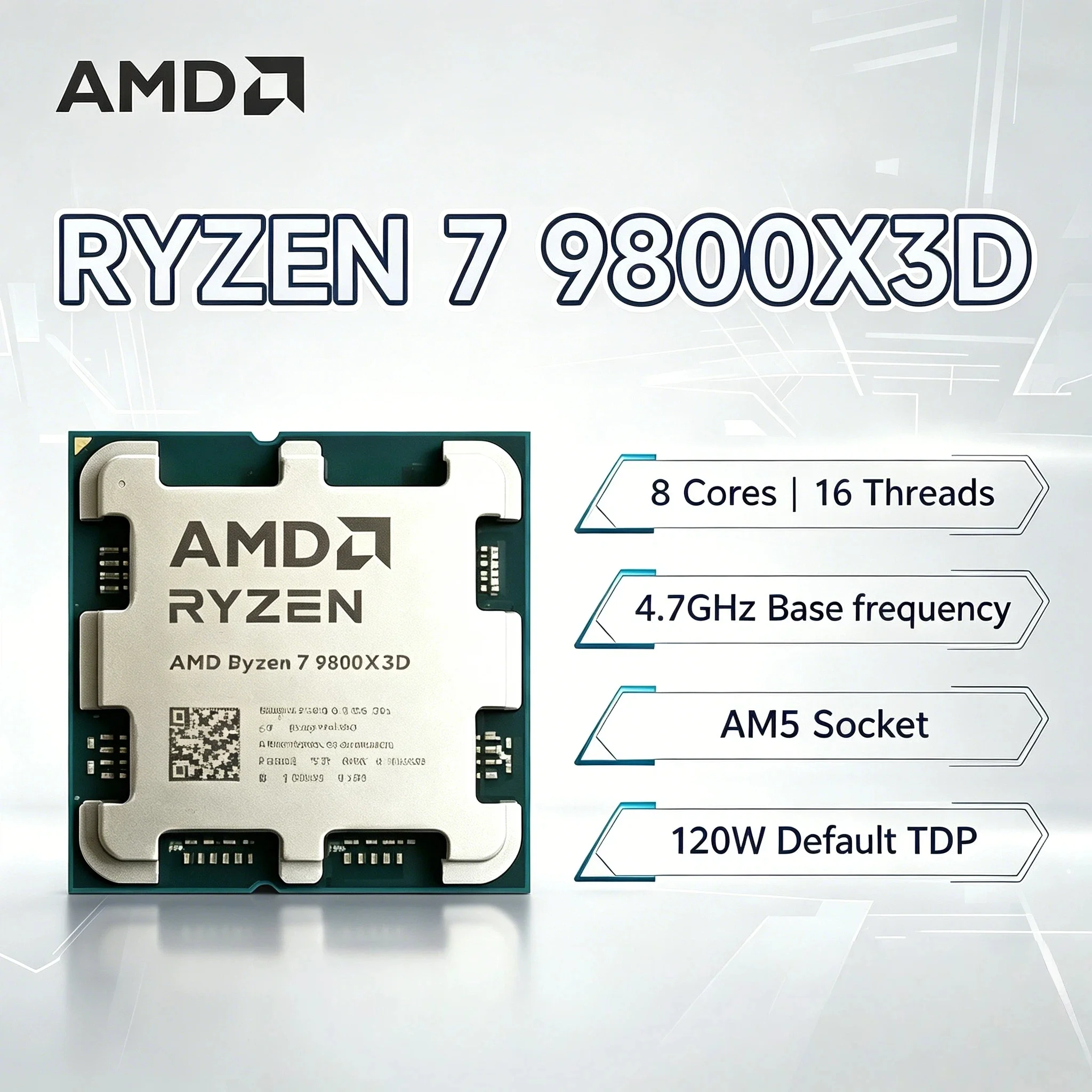 

AMD Ryzen 7 9800X3D 8 Core 16 Thread Zen5 4nm 4.7 5.2GHz AM5 104MB 3D V Cache 120W DDR5 Gaming Desktop CPU Ultra 4K