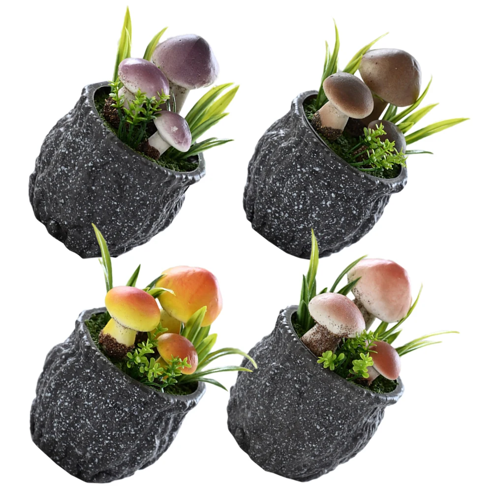 

4pcs Mini Foam Mushroom Potted Plant Artificial Small Plastic Ornaments Decorative Practical Durable Easy Care Room