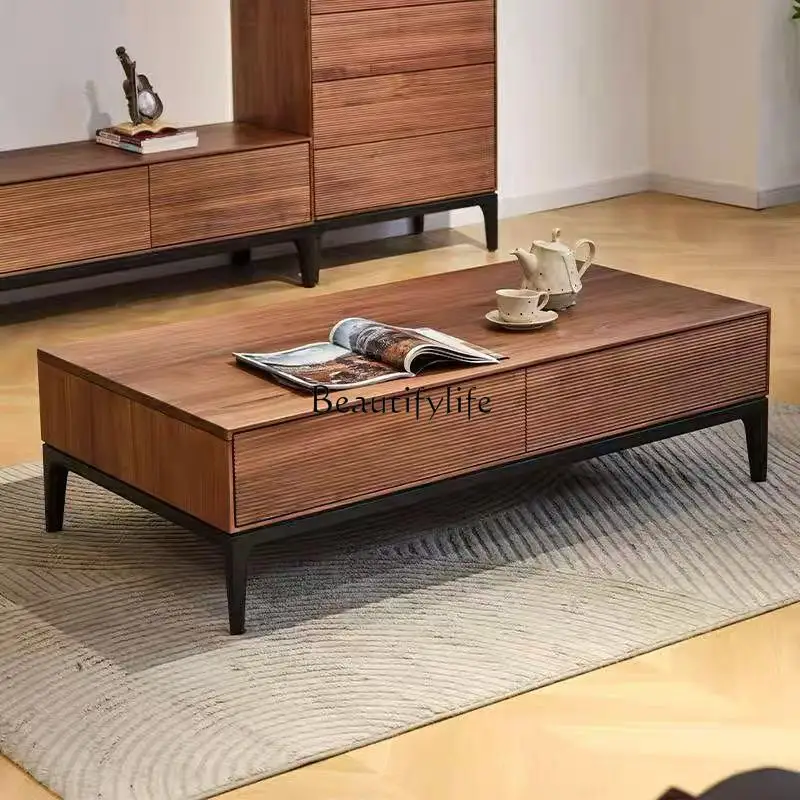 

North American black walnut coffee table small apartment storage tea table sofa side drawer