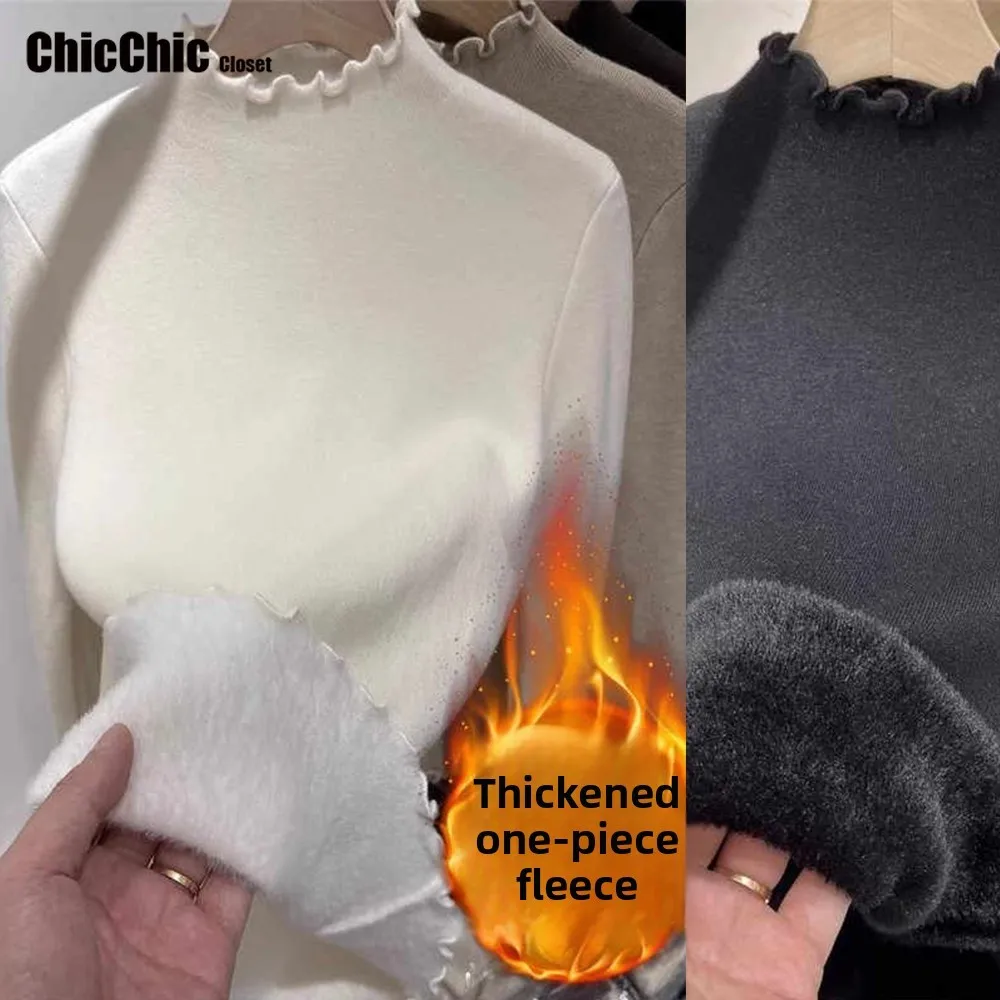 

Водолазка с воротником-стойкой, зимний свитер, женский элегантный утепленный вязаный пуловер на бархатной подкладке, тонкие топы, трикотажный джемпер