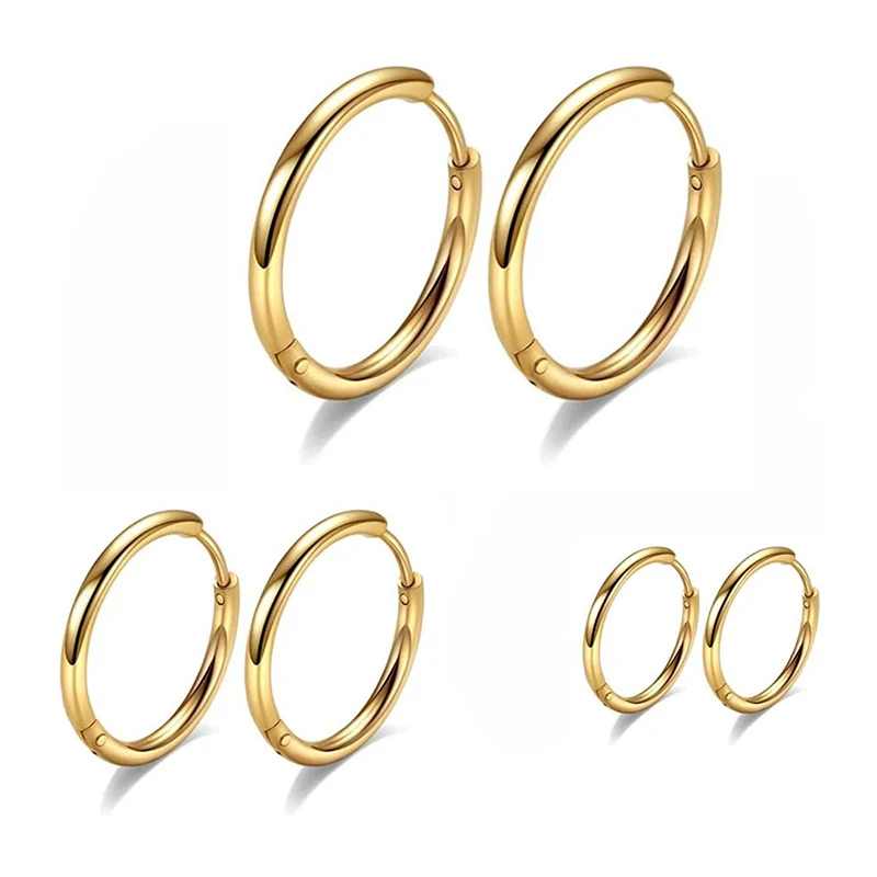 3 Pairs Surgical Stainless Steel Thin Hoop Earrings 10mm/12mm/14mm Small Huggie Hoop Earrings for Women and Men