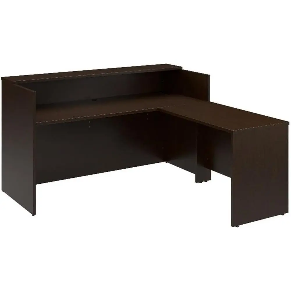 

72W x 72D L-Shaped Reception Desk with Shelf in Mocha Cherry Finish