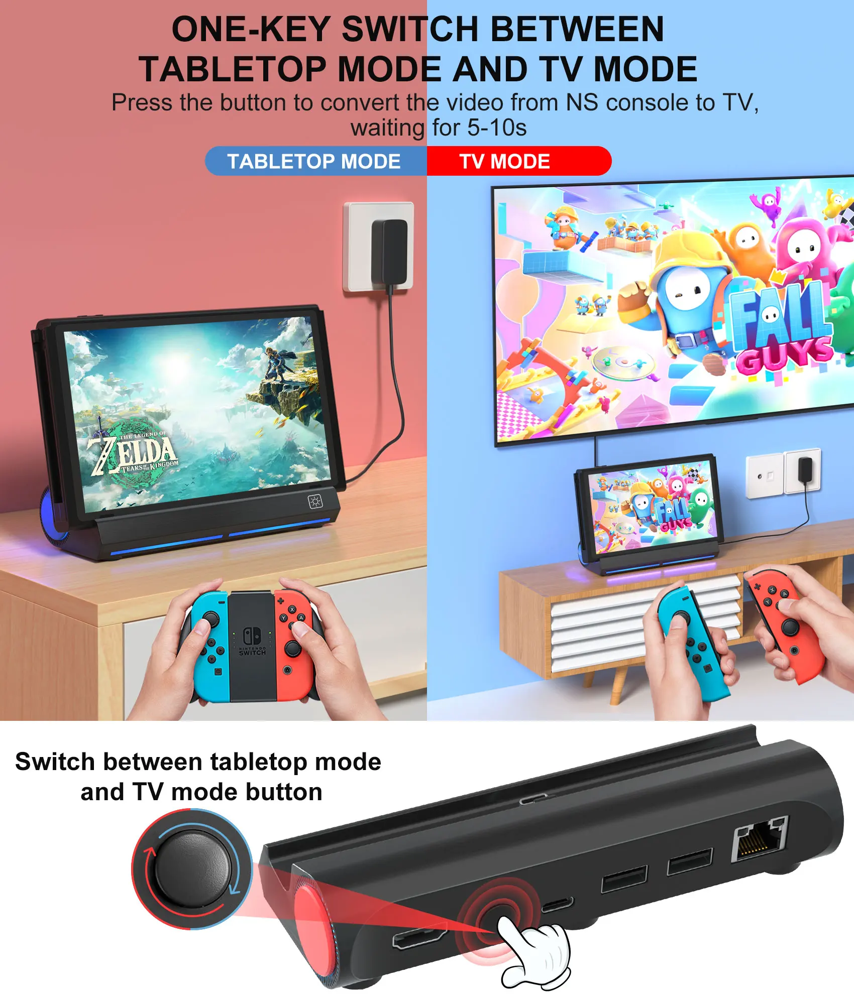 TV Dock Station for Nintendo Switch/Switch OLED,Portable TV Docking Station Replacement with LAN Port/4K Adapter/Type-C Port/USB